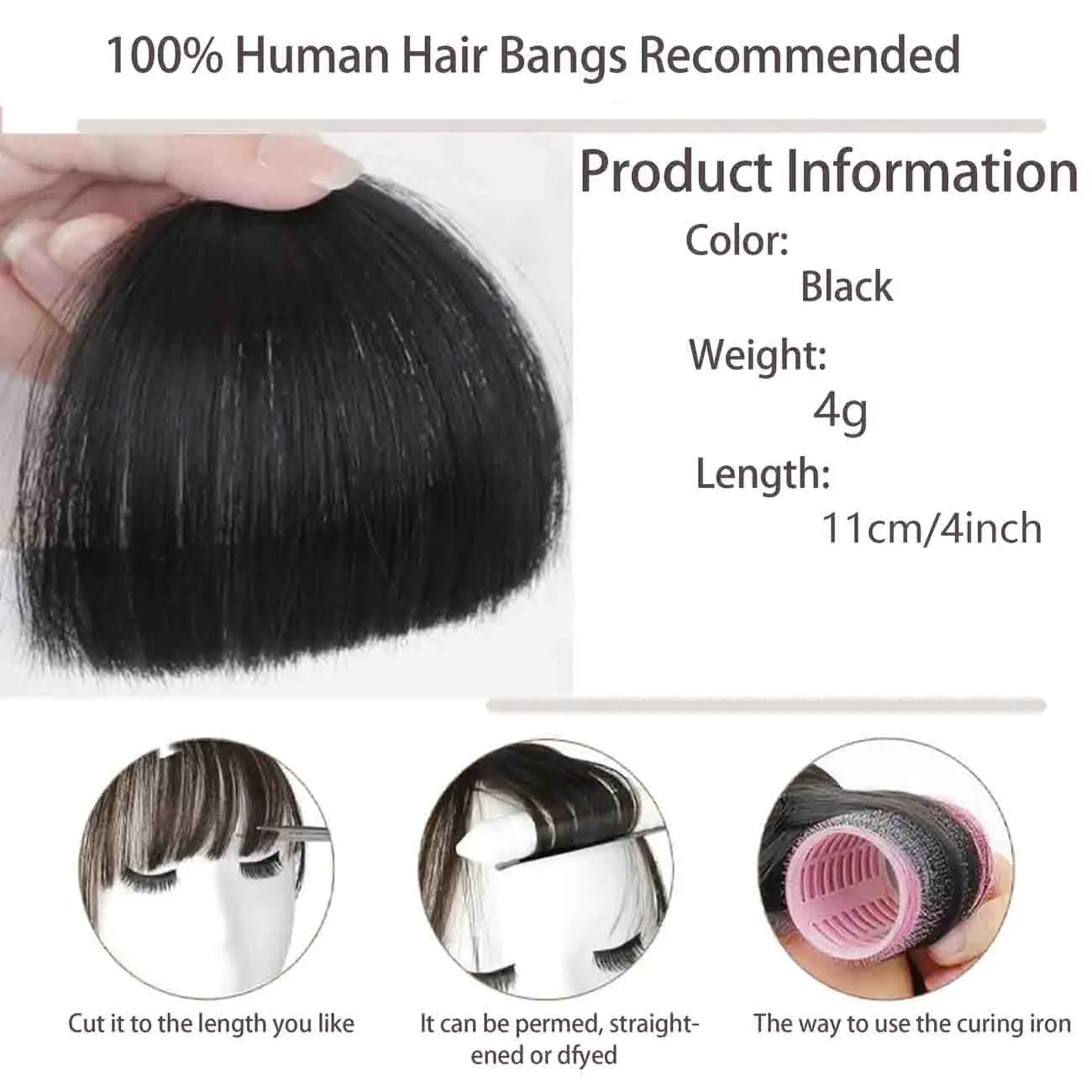 Clip-In Bangs Hairpiece for Women 100% Human Straight Hair Toppers for Daily Wear Available in Black Brown More Colors