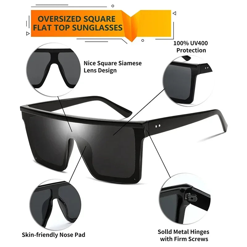 Oversized Square Sunglasses for Women Men Fashion Siamese Lens Style Flat Top Shield Shades