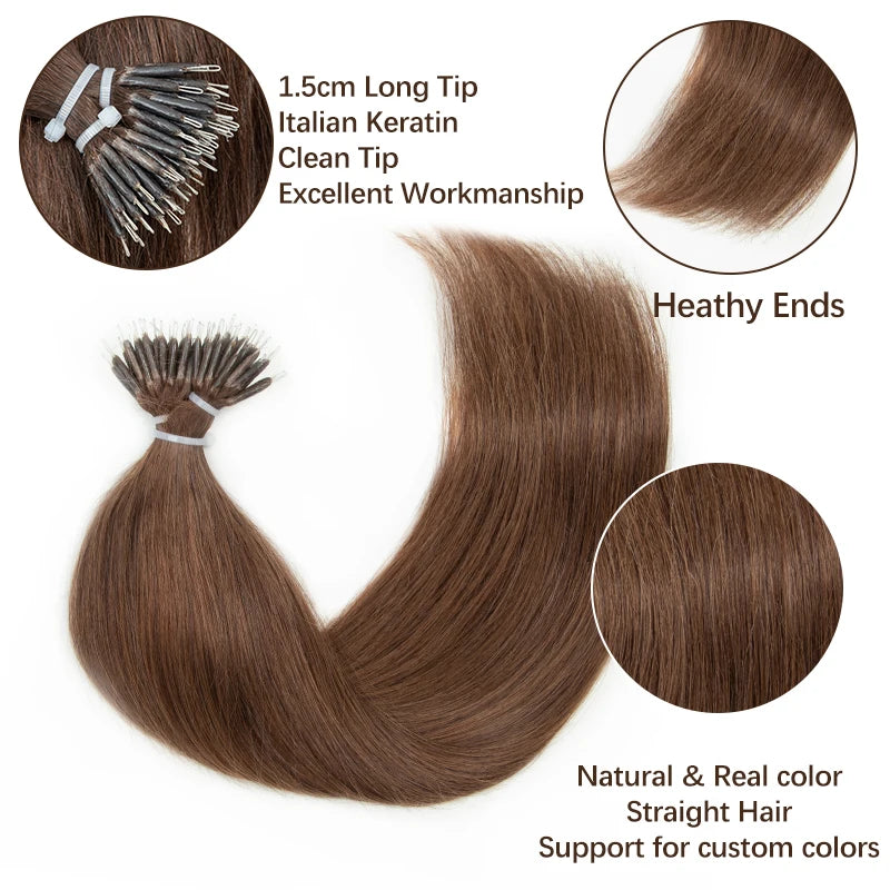 BOYMIA Nano Hair Extensions Human Hair Natural Straight for women Invisible Add Length and Volume 12-22inch 30G Free Nano Bead
