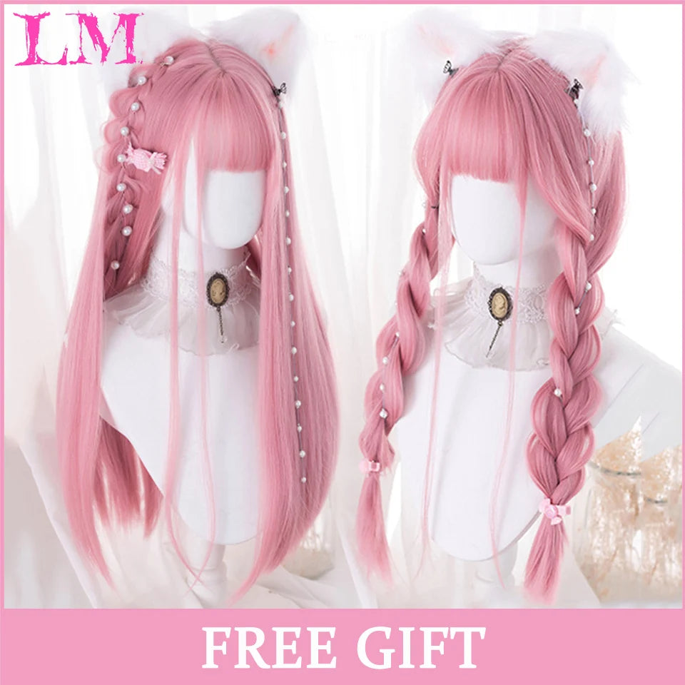 LM Golden Wig Synthetic Ombre Long Straight/Body Wave Middle Part Heat Resistant Natural Hair Wigs For Women Cosplay