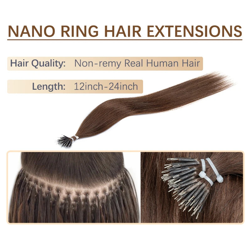BOYMIA Nano Hair Extensions Human Hair Natural Straight for women Invisible Add Length and Volume 12-22inch 30G Free Nano Bead