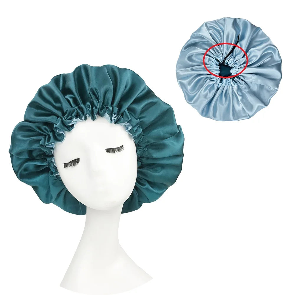 New Solid Women Satin Bonnet Fashion Stain Silky Big Bonnet for Lady Sleep Cap Headwrap Hat Hair Wrap Accessories Wholesale