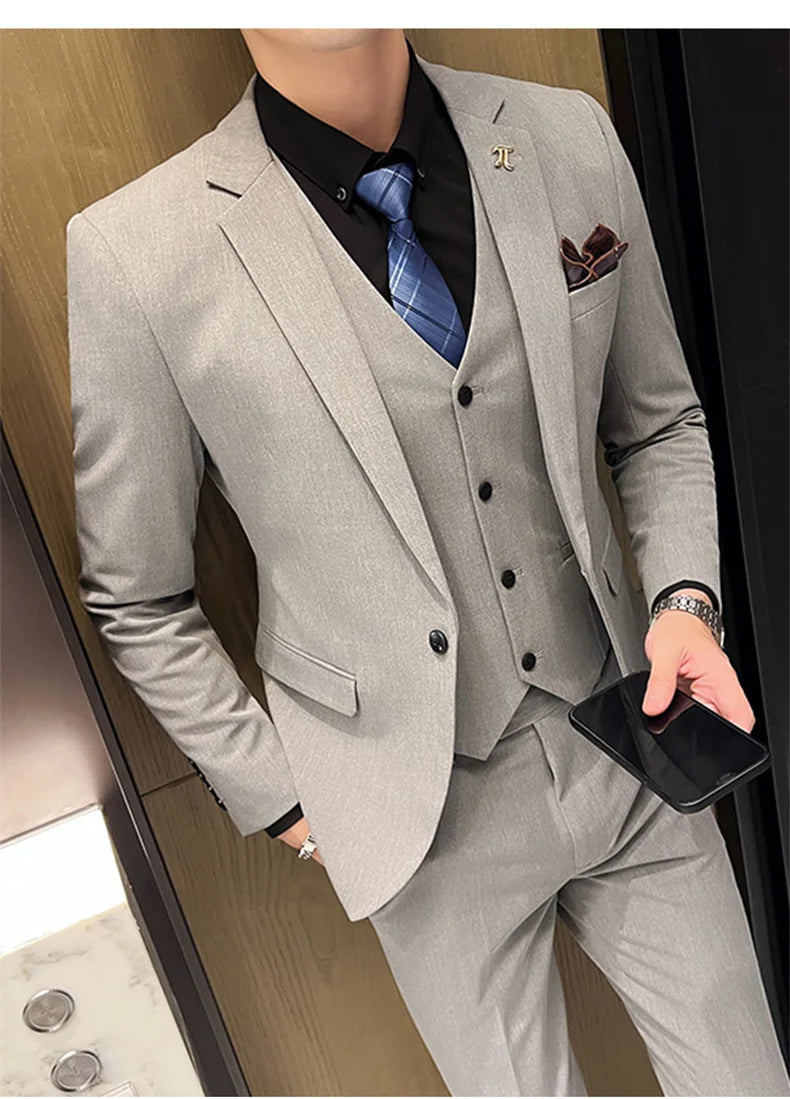 2025 Suit (blazer+vest+pants) Fashion Business Casual Hosts The Korean Version of The British Style Slim Gentleman Wedding
