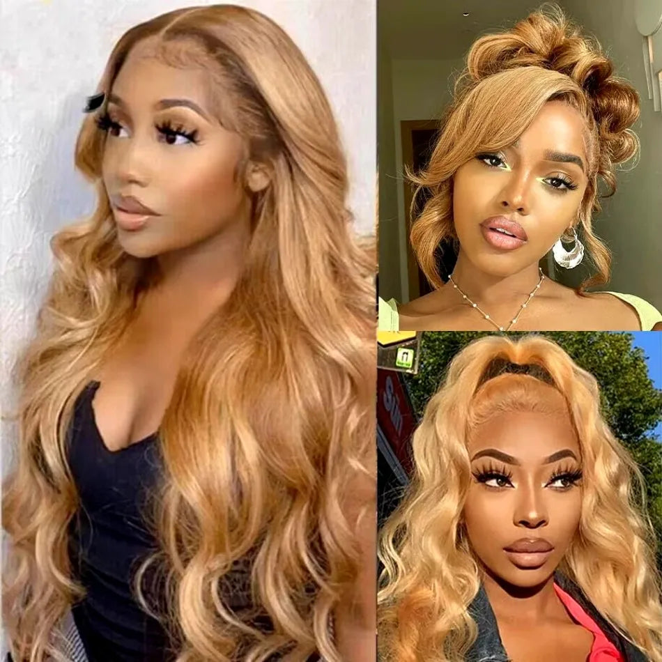 30 36inch 27 Honey Blonde Body Wave Wig Human Hair 13x6 Transparent HD Lace Frontal Wig For Women 250 Density Brazilian Wigs