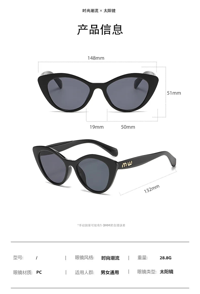 Fashion Cat Eye Women's Sunglasses 2025 Luxury Brand Designer Black Leopard Small Frame Sun Glasses UV400 Girl Letter Eyewear