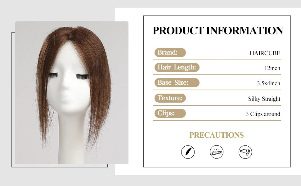 Chocolate Brown Remy Human Hair Toppers 12inches Straight Topper Lace Base Clips in Hair Human Hair Pieces Extensions for Women