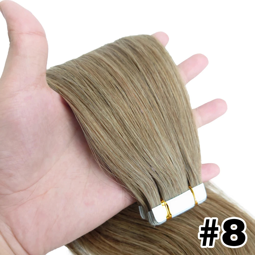 Remy Straight Tape In Hair Extensions Brown Invisible Blonde Virgin Skin Weft 100 Human Hair Extension 24 26 inch For Women