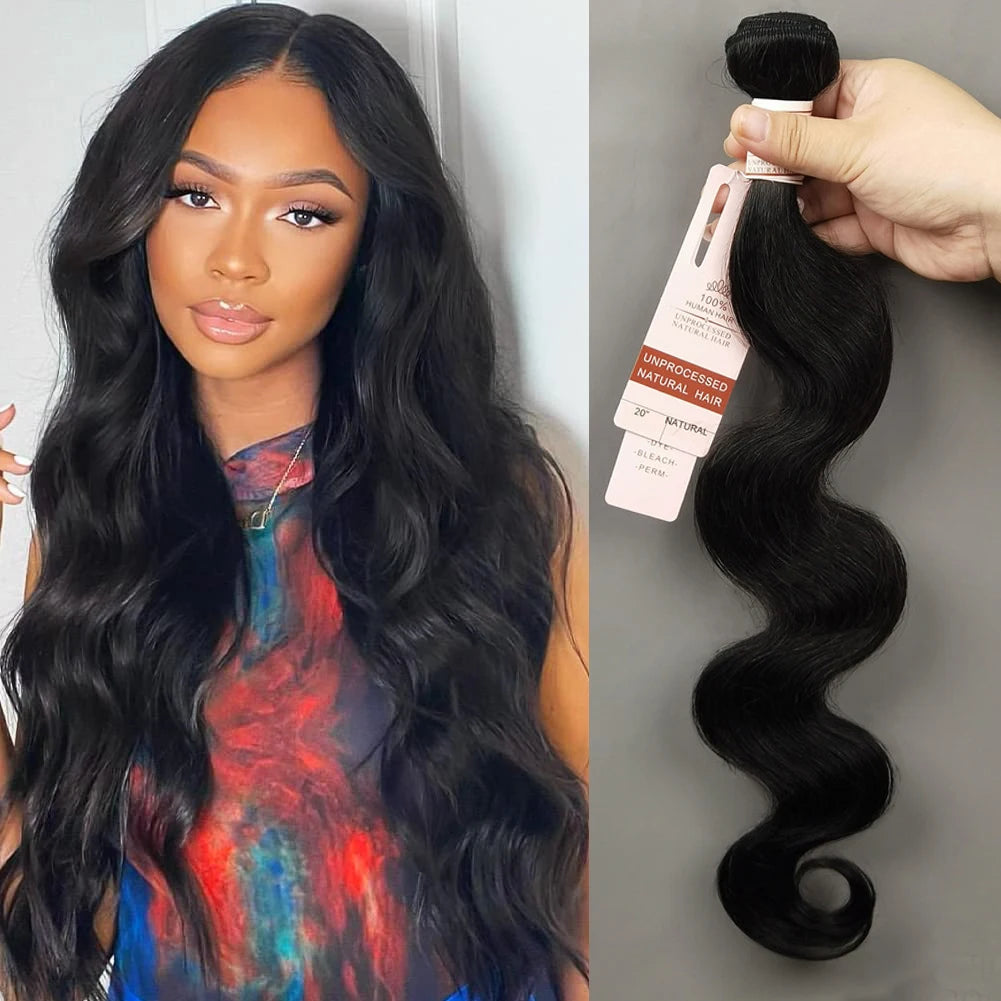 Body Wave Bundles 10-30 Inch Human Hair Extensions 100% Natural Body Wave Human Hair Weave Bundle 50g/Pcs Natural Black
