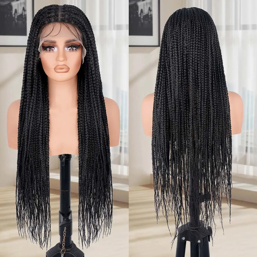 34Inch Knotless Box Braided Wigs for Black Women Synthetic Full Double Lace Front Braided Wig with Baby Hair Synthetic Braid Wig
