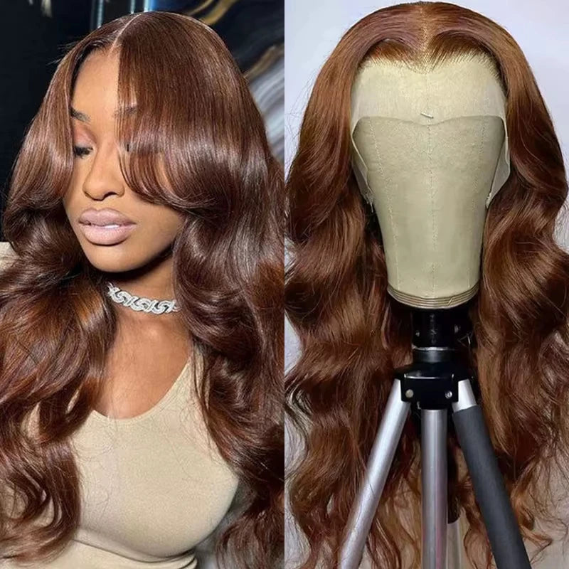 Chocolate Brown 13x6 Hd Lace Front Wig Transparent Body Wave Lace Frontal Wig Colored Pre PluckedBrazilian 100% Human Hair Wigs 