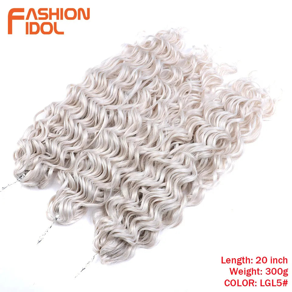 FASHION IDOL Curl Hair Deep Wave Twist Hair Extensions For Women 20 Inch Ombre Blonde Crochet Fake Hair Synthetic Crochet Braids