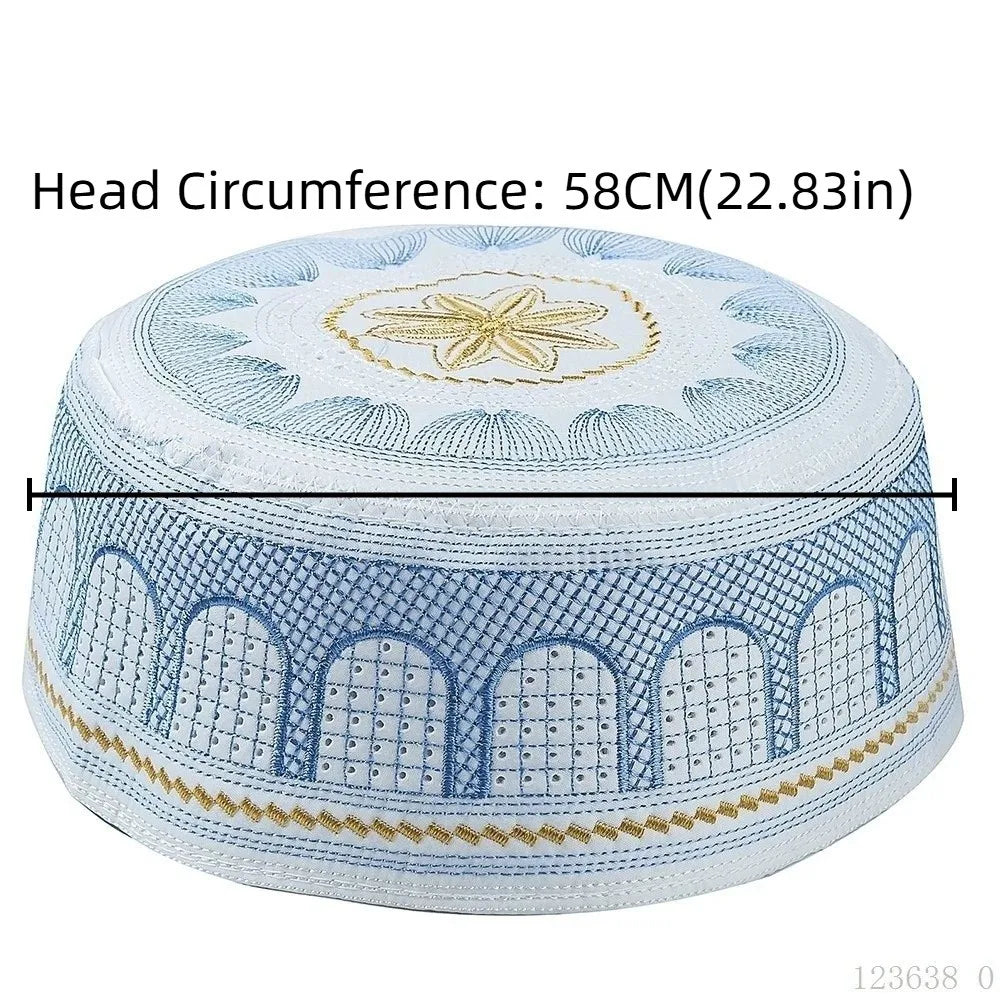 New Traditional Muslim Hat Embroidery Design Round Shape Prayer Hat Saudi Arabian Style Cotton Islamic Cap Prayer Use