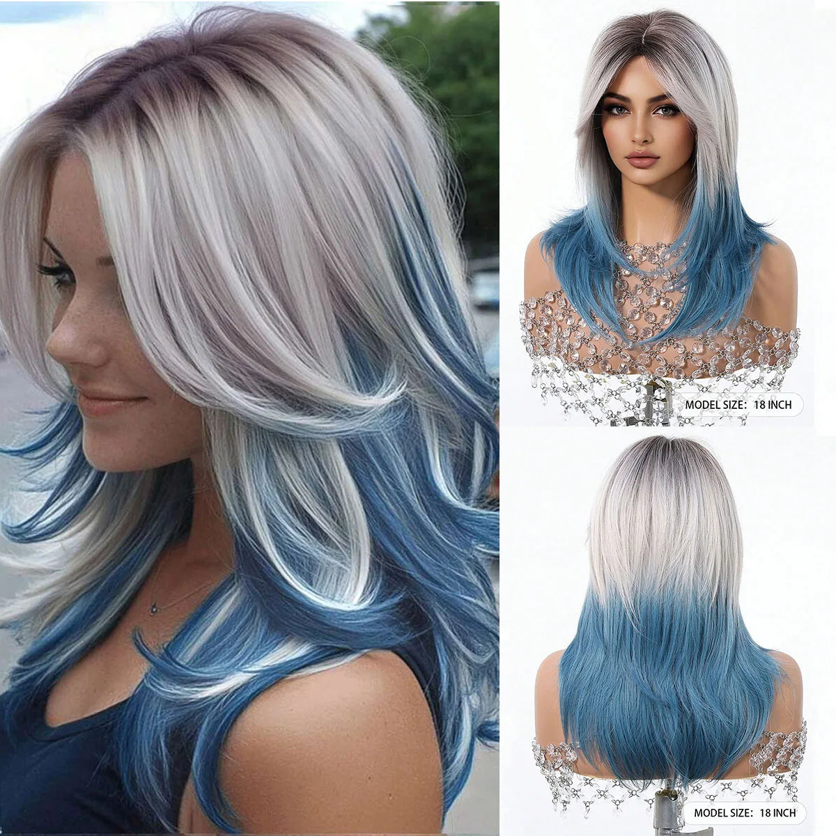 EASIHAIR Purple Synthetic Wigs for Women Long Straight Layered Hair Wigs With Side Bangs Ombre Purple Black Wigs Heat Resistant