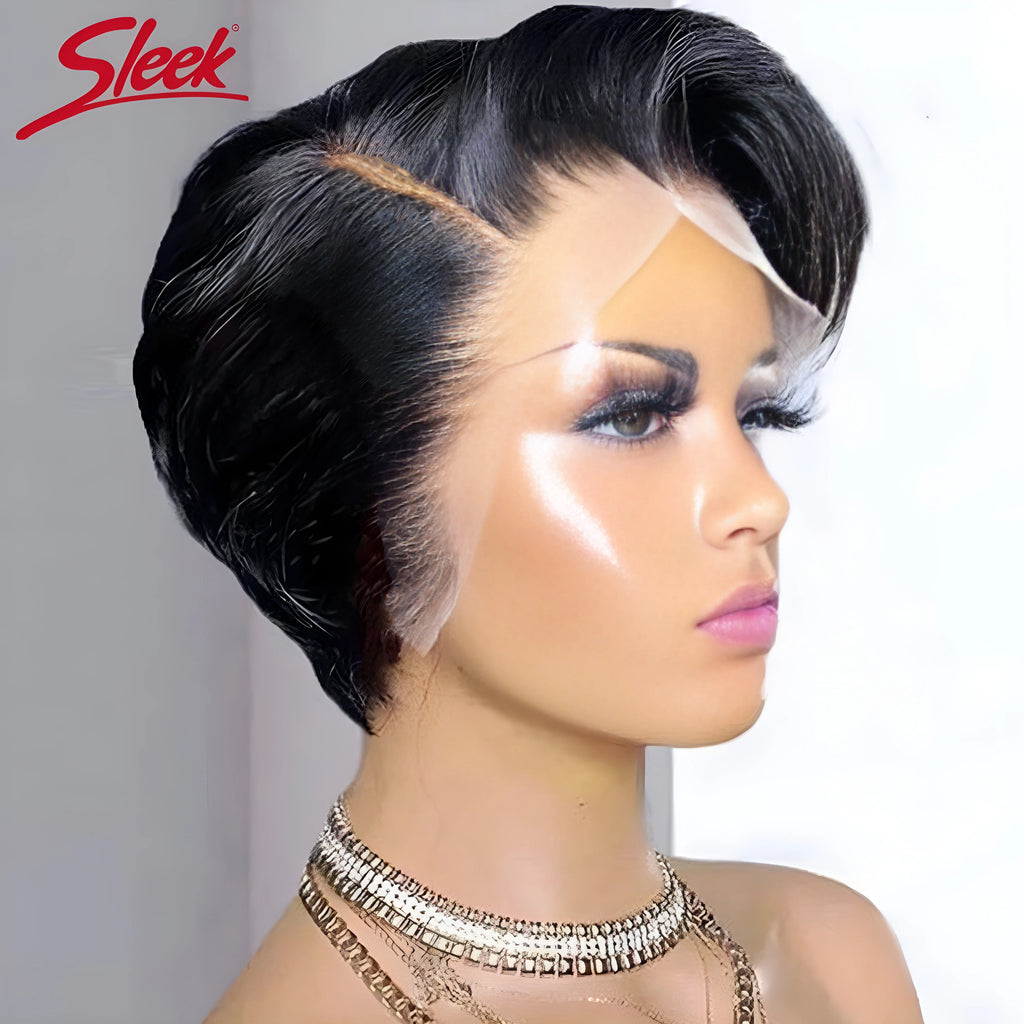 Sleek Blond 613 Short Pixie Cut Bob Wigs Lace Front T Part Human Hair Wigs Black Dark Wigs Brazilian Straight Grey Remy Hair Wig