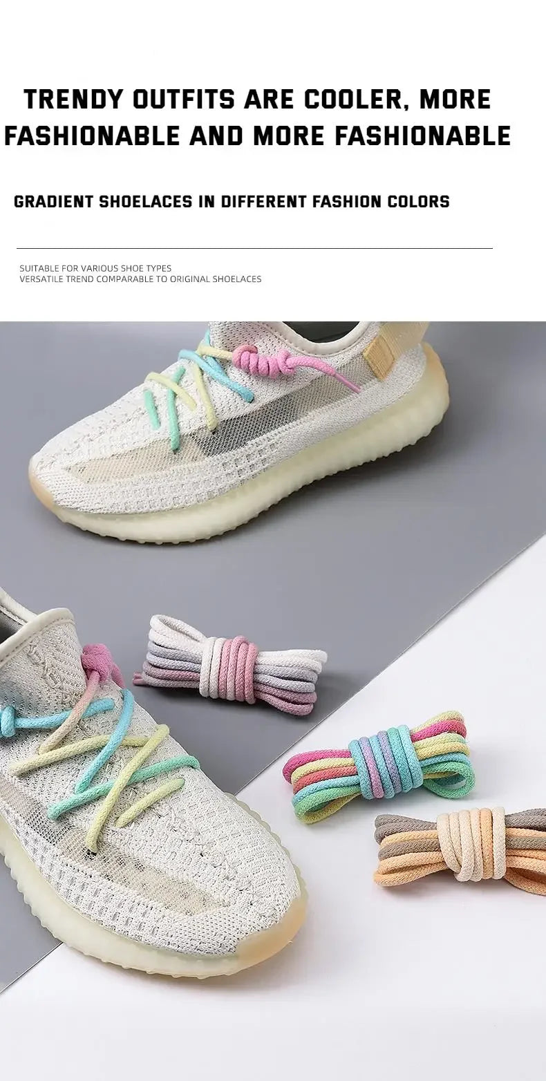 1Pair Colorful Round Shoelaces Rainbow Cotton Shoelace Running Sneakers Laces 80/100/120/140/160CM Shoe laces Shoes Accessories