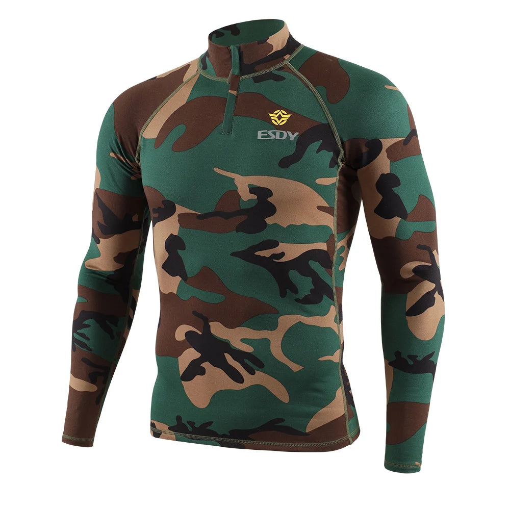 New Outdoor Sports Underwear Camo Training Long-Seeved Tops + Pants Suit Fitness Camping Army Hiking Hunting Underwear Clothes
