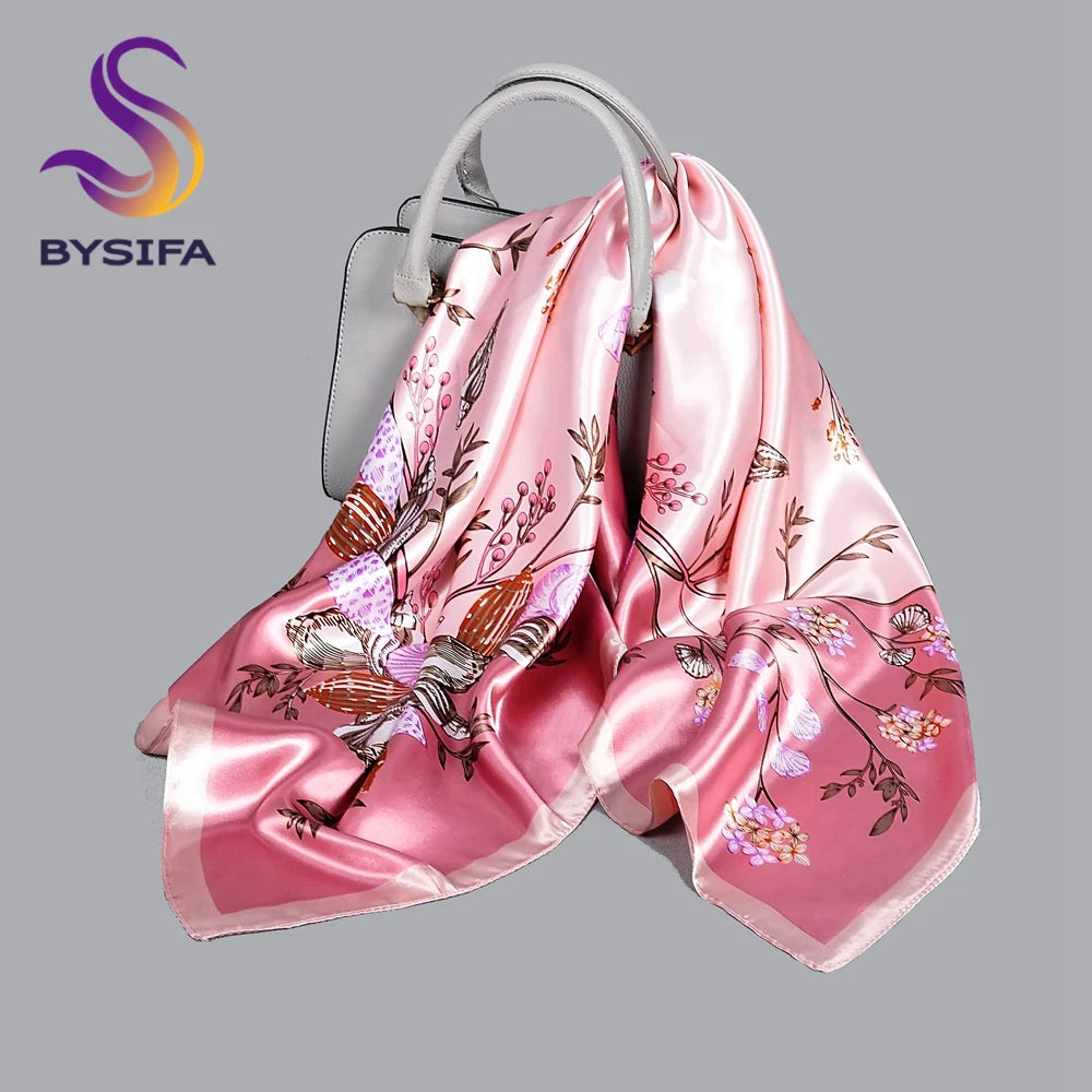 BYSIFA| Blue Pink Silk Women Scarf Spring Fashion Chinese Style Elegant Square Scarves Shawls Fouldard Fall Winter Scarves Wraps