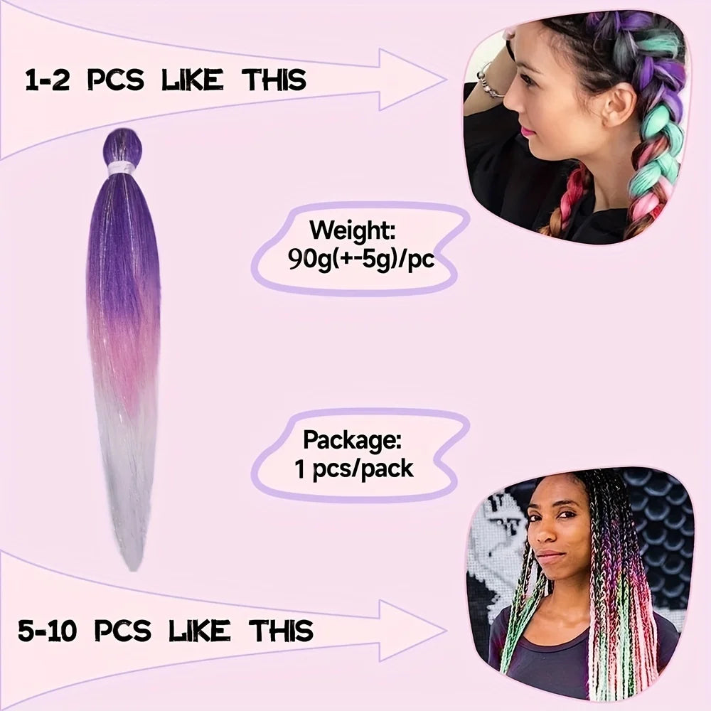 Dard Red White 3 Tones Ombre Straight Braids Blend Hair Tinsel Festival Rave Hair Extensions for Girls Crazy Hair Day Braids