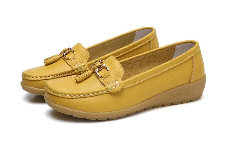 Spring Summer Breathable Casual Loafers For Women Platform Leather Comfort Wedge Moccasins Ladies Vulcanized Sneakers 44