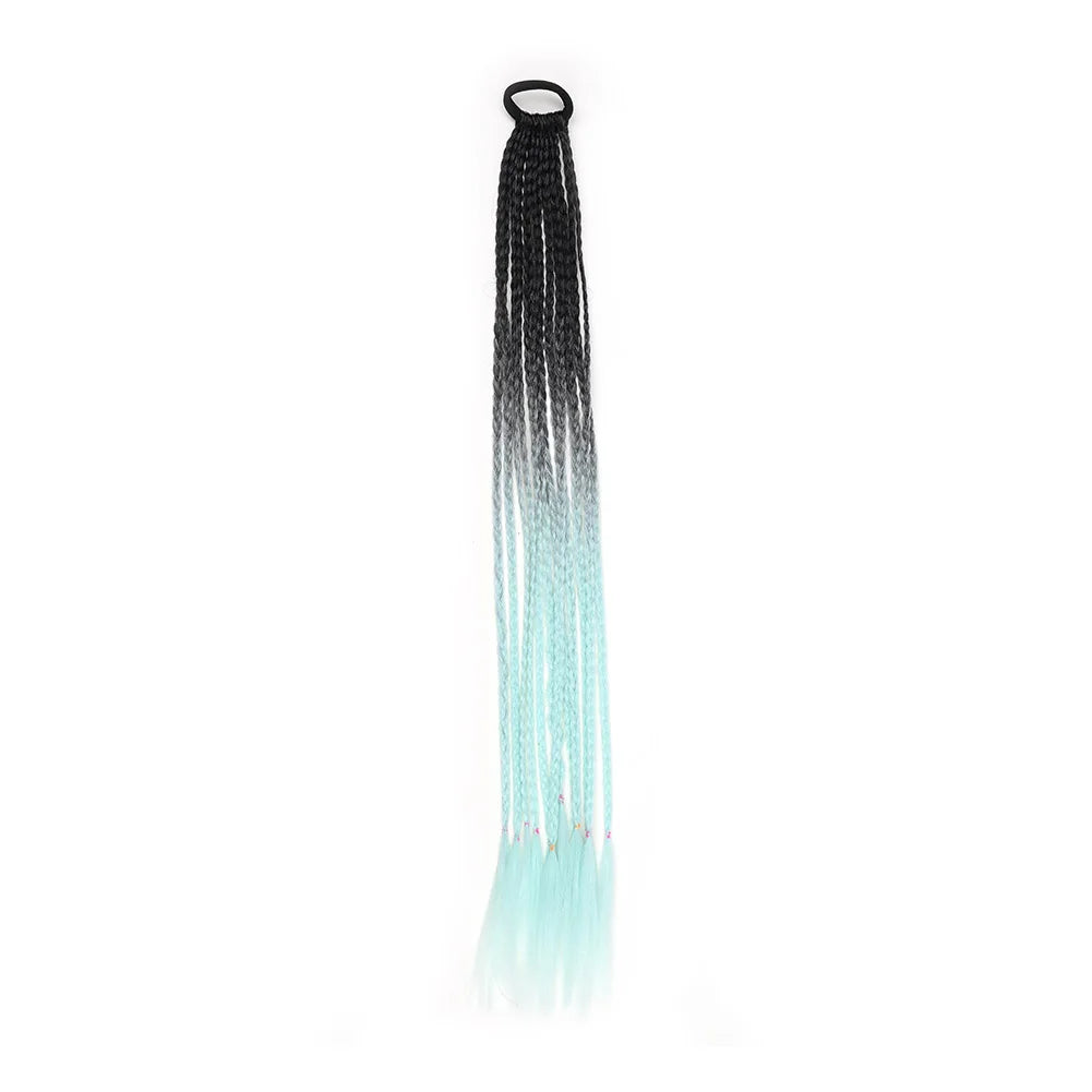 24inch Rubber Band Crochet Mixed Box Braids Plaited Ponytail Synthetic Gradient Dirty Braided Ponytail Hair Extensions for Kids