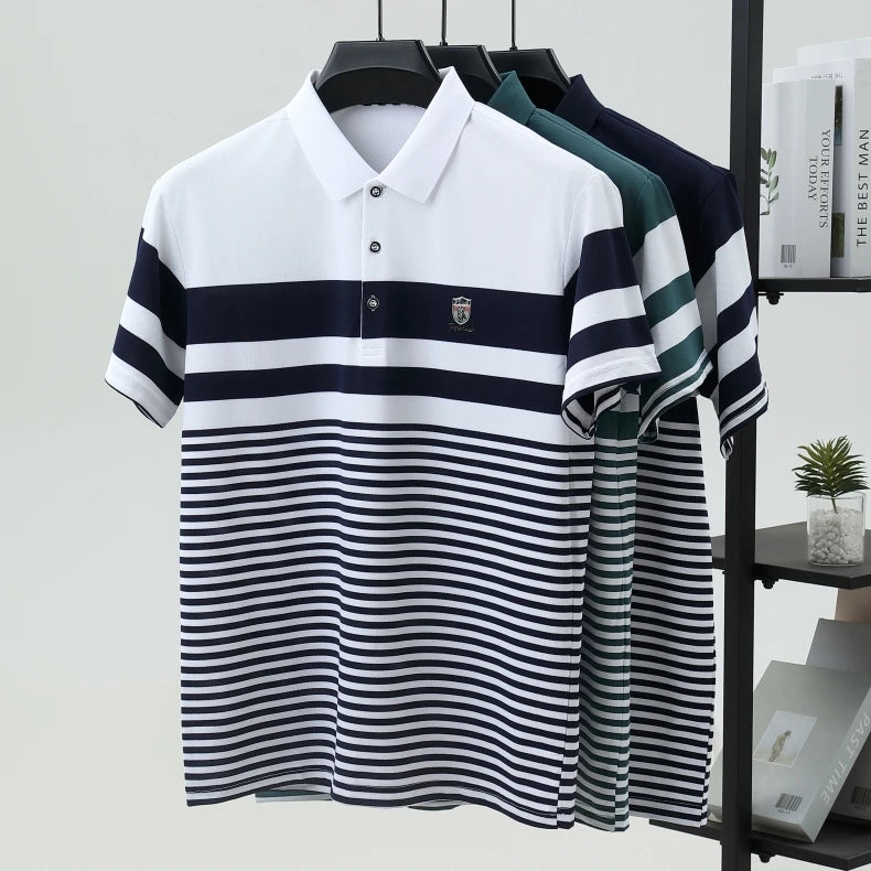 Light luxury fashion striped short sleeve polo shirt high-end brand embroidery summer breathable Paul T-shirt casual men's wear