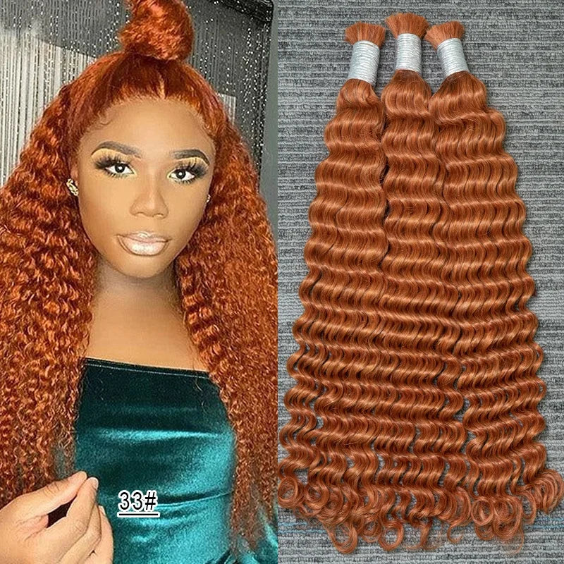 Wholesale Red Deep Wave Hair Bulk for Boho Braids 100% Human Hair Extensions No Weft Blonde Red Curly 613 Vietnamese Hair 30inch