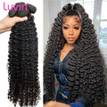 Luvin Deep Wave Human Hair Bundles 30 34 Inch Curly Hair Weaving Remy Unprocessed Tissage Double Weft Virgin Hair Extensions