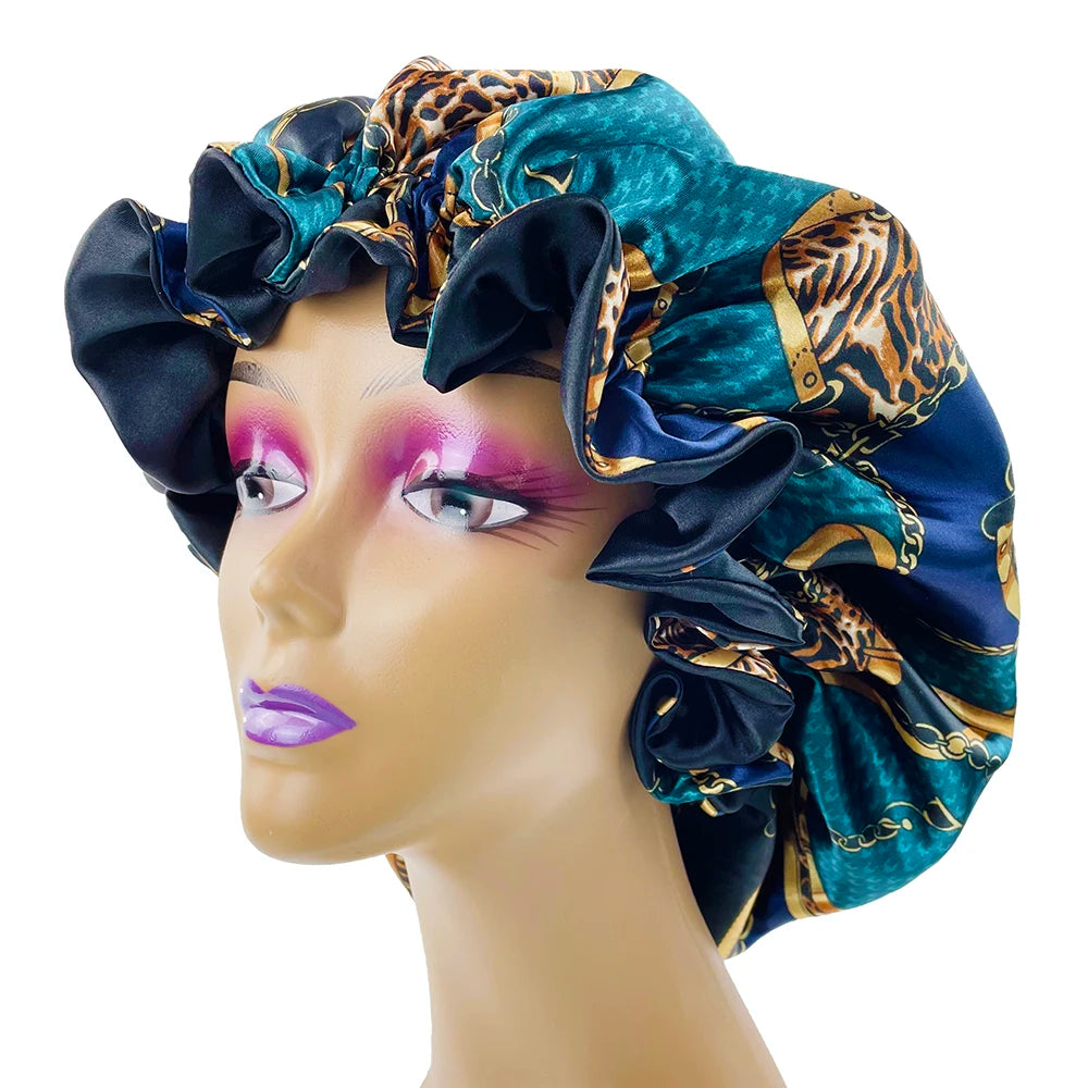New Solid Women Satin Bonnet Fashion Stain Silky Big Bonnet for Lady Sleep Cap Headwrap Hat Hair Wrap Accessories Wholesale