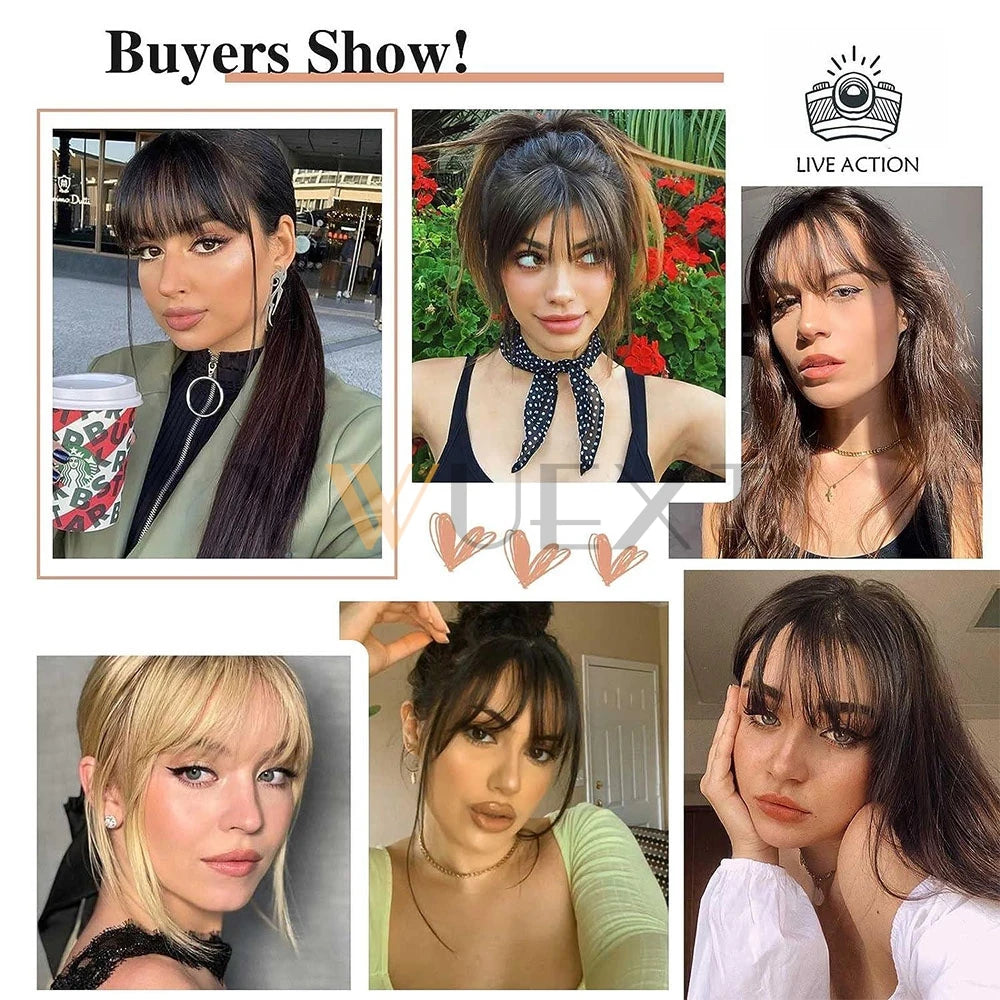 YWUEXT Blonde Clip-In Bangs Human Hair Pieces Real Natural Staight Hair 8 inch Bangs Clips in Fringe Bangs Hairpiece for Women