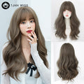 7JHH WIGS Loose Body Wavy Brown Hair Wigs with Neat Bangs High Density Synthetic Fashion Wave Wig for Women Natural Looking