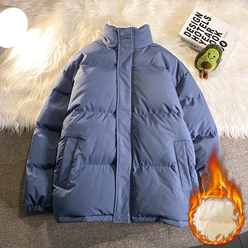Warm Fleece Winter Lined Puffer Jackets Men Thick Parkas Casual Man Padded Down Outwear Zipper Long Sleeve Outdoor Couple Coat