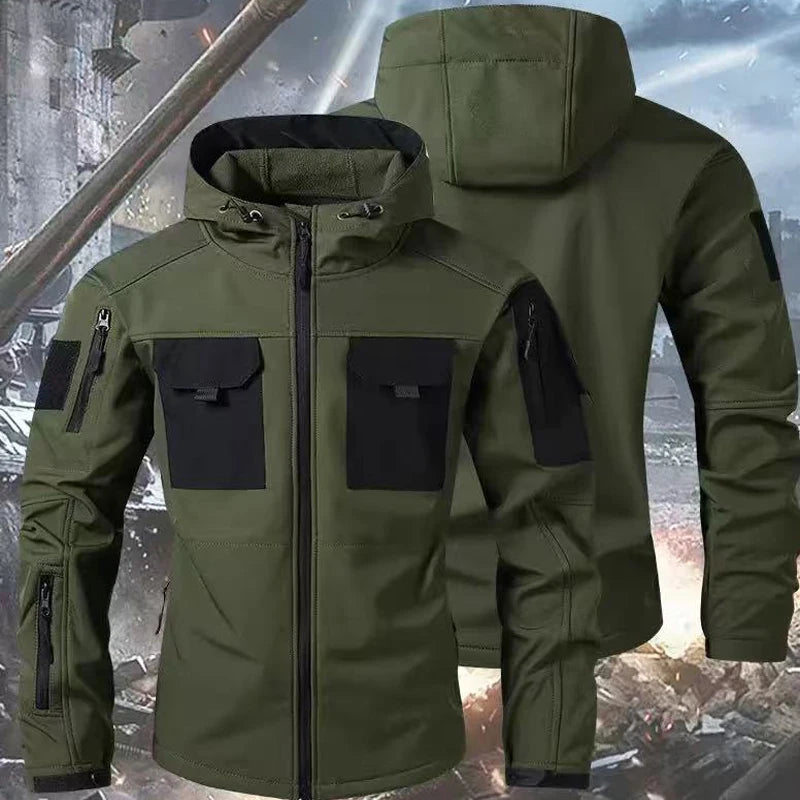 Men's Winter Autumn Warm Cargo Fleece Jackets Softshell Military Hoodie Windproof Outdoor Coats Hiking Camping Climbing Tactical