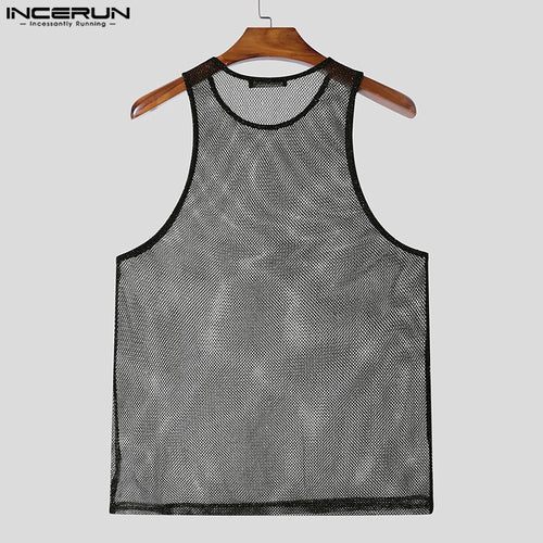 2025 INCERUN Sexy Tops Summer Sleeveless Mesh See-through Tank Tops Streetwear Oversized Tee Men's Clothing