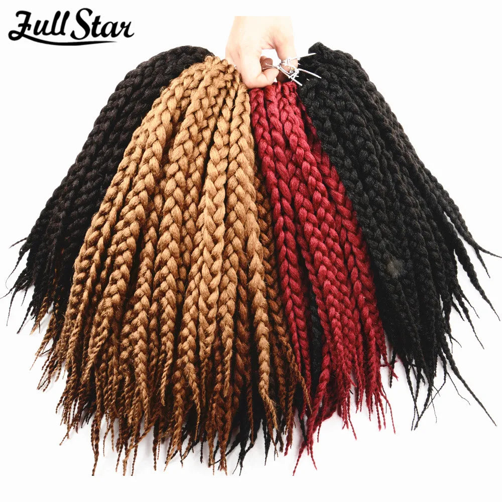 Full Star Box Braids Synthetic Hair 12" 18" 22" Crochet Braids Style Black Burgundy Brown for Africa America Women Crochet Hair