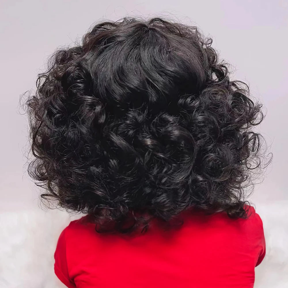 Ready to Wear Funmi Curly Full Machine Made Short Bob Wig with Bangs Glueless Loose Curly Vietnamese Human Hair Wigs for Women