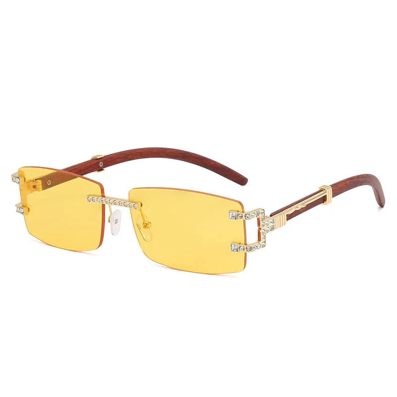 y2k Vintage Fashion Luxury Brand Designer Rimless Diamond Sunglasses Women Crystal Rhinestone Square Sun Glasses For Men UV400