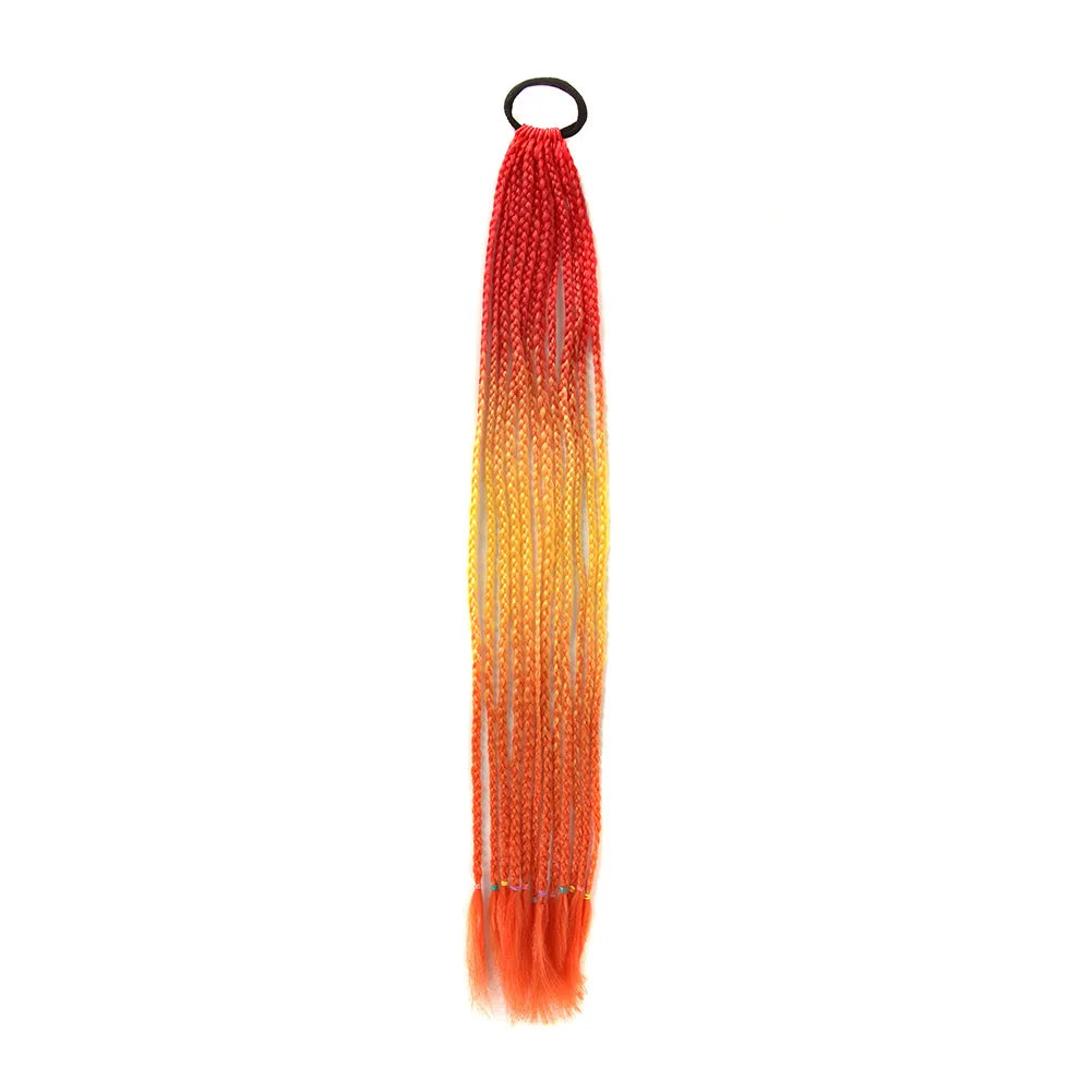 24inch Rubber Band Crochet Mixed Box Braids Plaited Ponytail Synthetic Gradient Dirty Braided Ponytail Hair Extensions for Kids