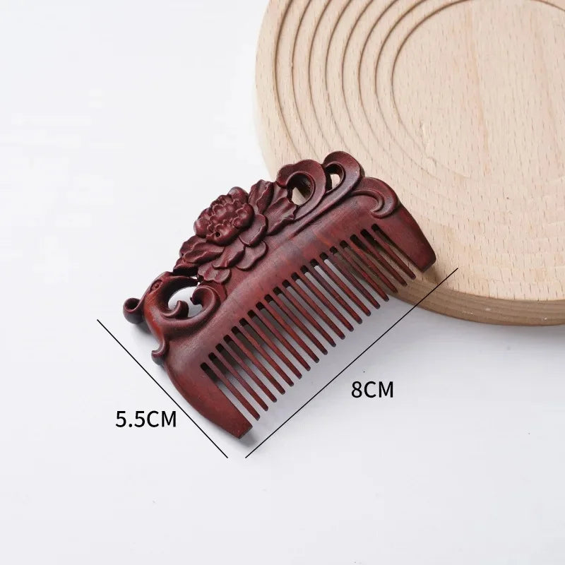Portable Mini Ebony Wood Comb Chinese Style Carved Travel Souvenir Popular Hairdressing Professional Comb Made in China
