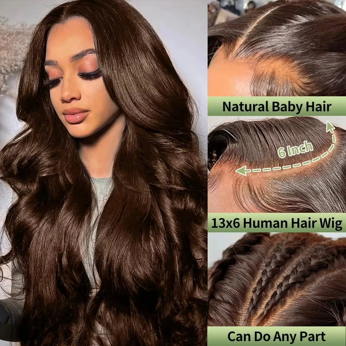 Chocolate Brown 13x6 Hd Lace Front Wig Transparent Body Wave Lace Frontal Wig Colored Pre PluckedBrazilian 100% Human Hair Wigs 