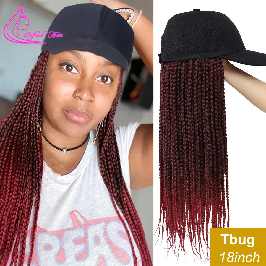 Synthetic Hat Wig Baseball Cap with Braiding Hair 24inch Long Braids Wigs Women Girls Daily Wear Ombre Blue Grey Brown Blonde