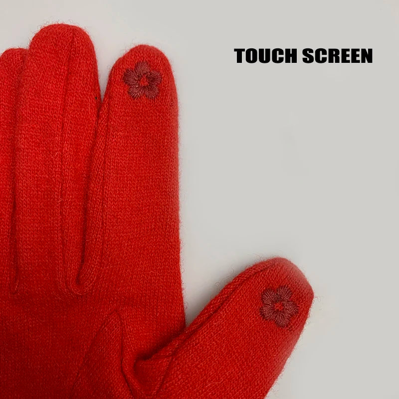 Wool Cashmere Slim Thin Vintage Windproof Touch Screen Gloves Women Winter Full Finger Hand Warm Glove Female Casual Wholesale