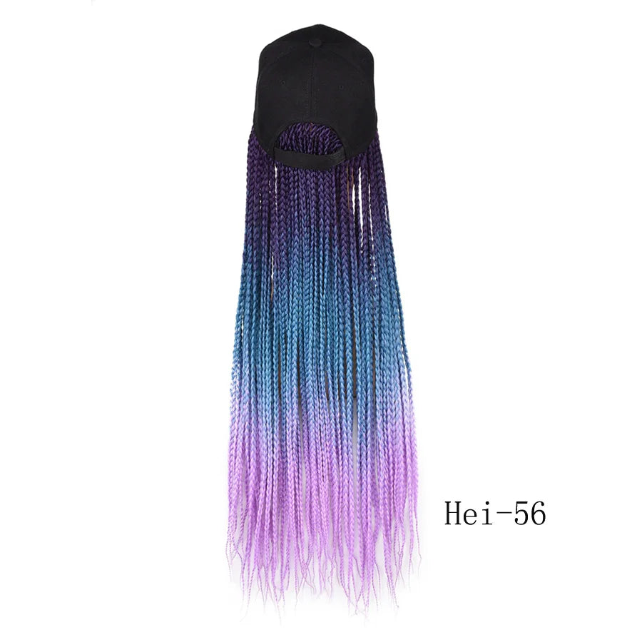 Synthetic Hat Wig Baseball Cap with Braiding Hair 24inch Long Braids Wigs Women Girls Daily Wear Ombre Blue Grey Brown Blonde