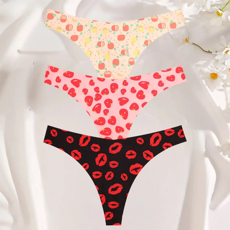 3PCS/SET Sexy G-String For Women Colorful Bikini Female Underwear T-back Intimates Lingerie Seamless Low Waist Underpants Lady