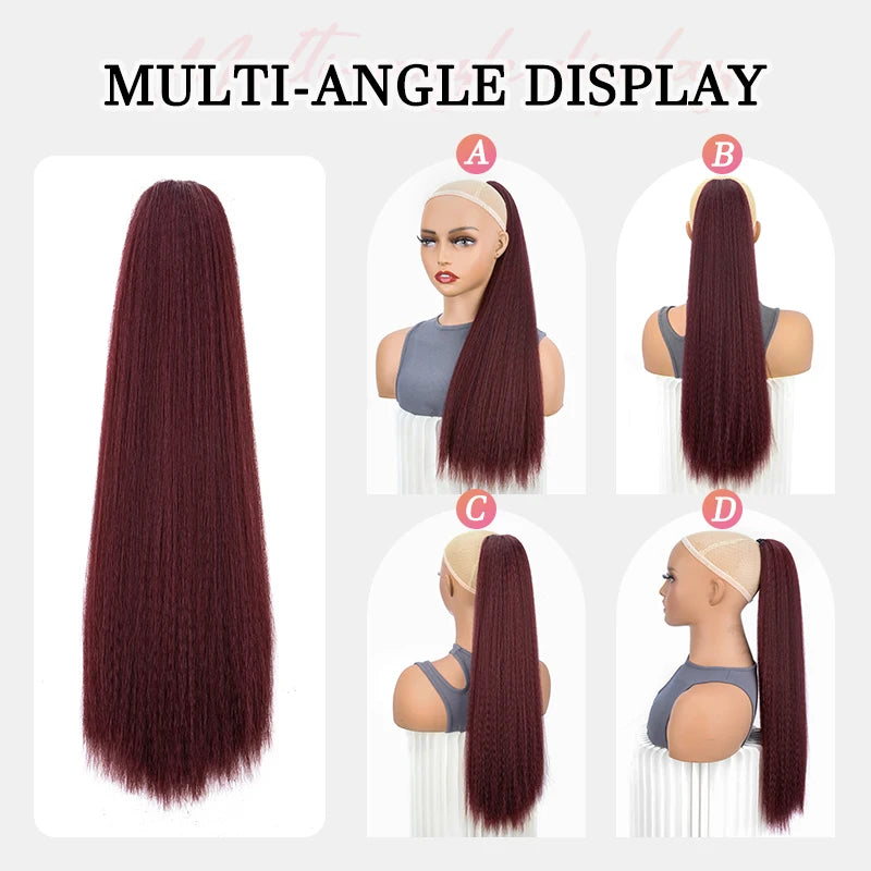 Synthetic Long Ponytail Extension Yaki Drawstring Ponytails for Black Women Clip in Ponytail Hair Extensions
