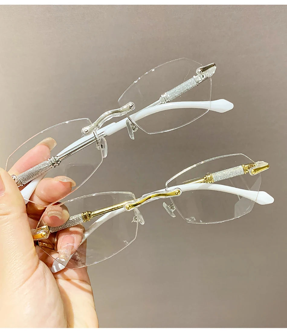 High Definition Lens Reading Glasses Women's Trendy Rimless Anti Blue Light Farsighted Eyewear Prescription Diopter Eyeglasses