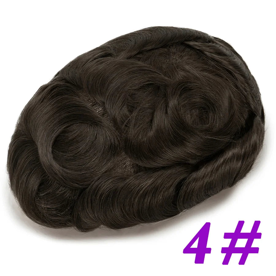 Men Toupees Real Hair Replacement Systems Thin Skin base Indian Human Remy Hair Toupee with Tapes Hairpiece Male Wig Touchcolor