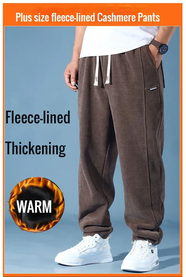 Extral Big Size Corduroy Pants Men Fleece Lined Warm Thick Sweatpant Jogger Male Winter Plus Velvet Trouser Large Plus 10XL 12XL
