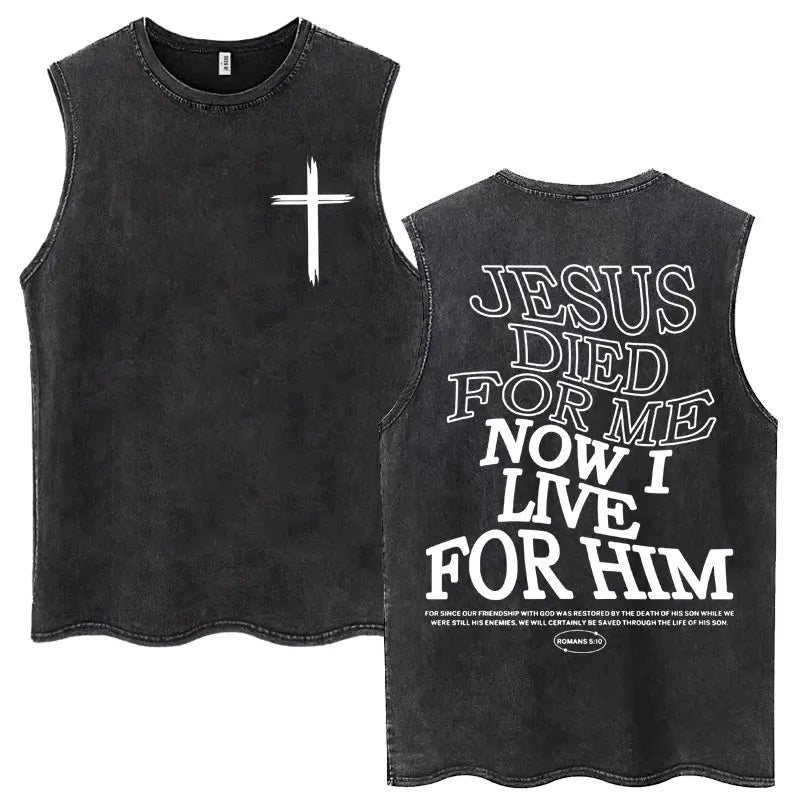 Christian Jesus Church Vintage Washed Tank Tops Bible Verse God Loves You Sleeveless T-shirt Men Women Cotton Loose Y2k T Shirts
