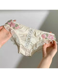 YUQI Wireless Push Up Bra for Small Bust - Floral Embroidery Anti-Sagging Vintage Cream Lace Lingerie Sweet & Sexy No Underwire