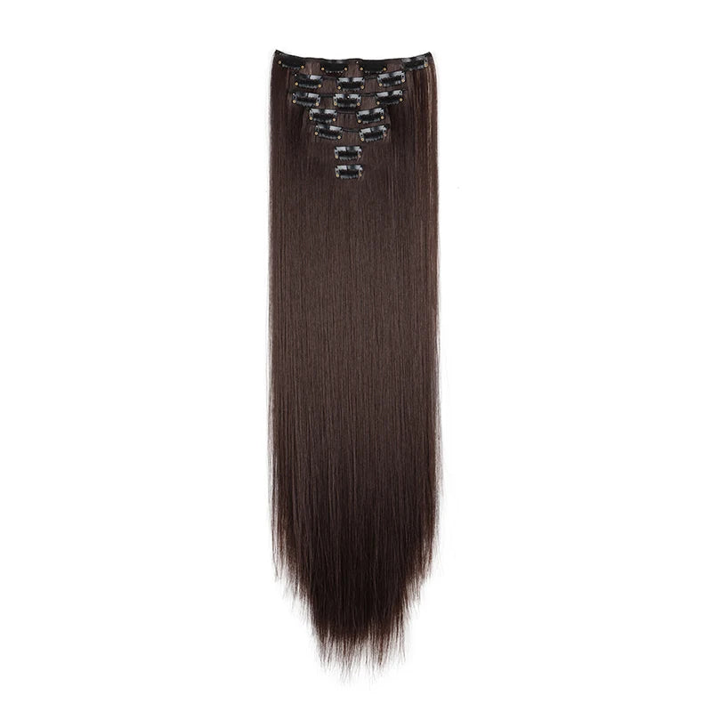 16 clips Synthetic Long Straight Hair Extensions Clips in Hair Black Brown 6Pcs/set Hairpiece for Women